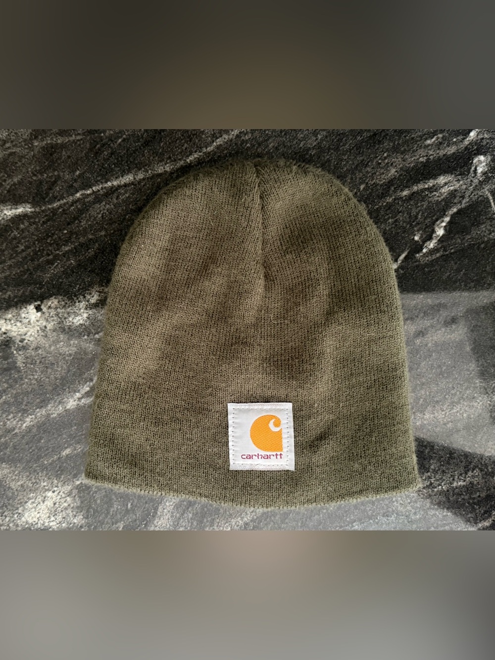 Carhartt Olive Knit Beanie with Logo Patch